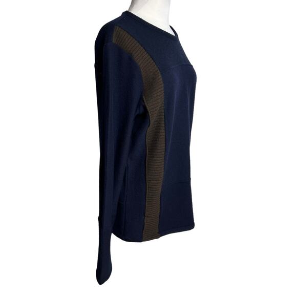 Ekologic recycled cashmere sweater navy brown Sz L - Picture 2 of 6